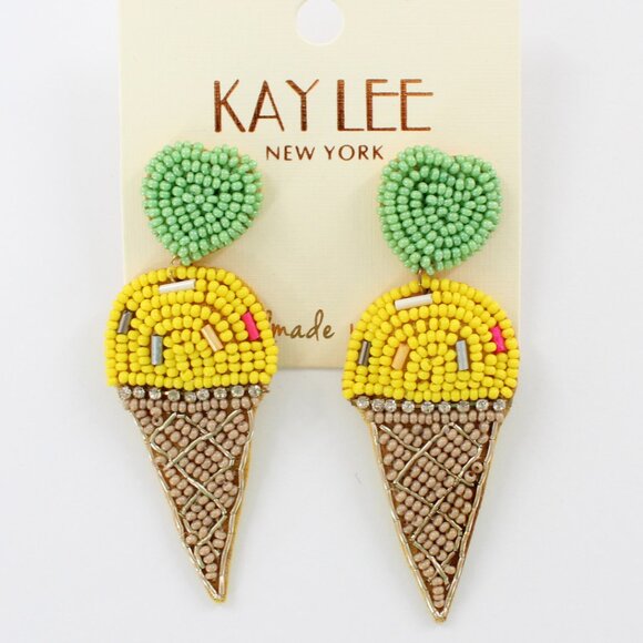KAYLEE Seed Beaded Beautiful Ice Cream Cone Boho Post Earrings Made with ❤️ from - Picture 1 of 1